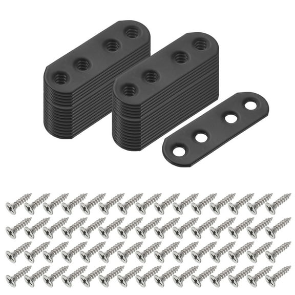 Uxcell 30 Pcs Flat Straight Brackets, 55mm x 5mm Iron Brace Plate with Screws Flat Straight Brace Brackets Flat Mending Plates Repair Fixing Joining Brackets for Wood Furniture, Black