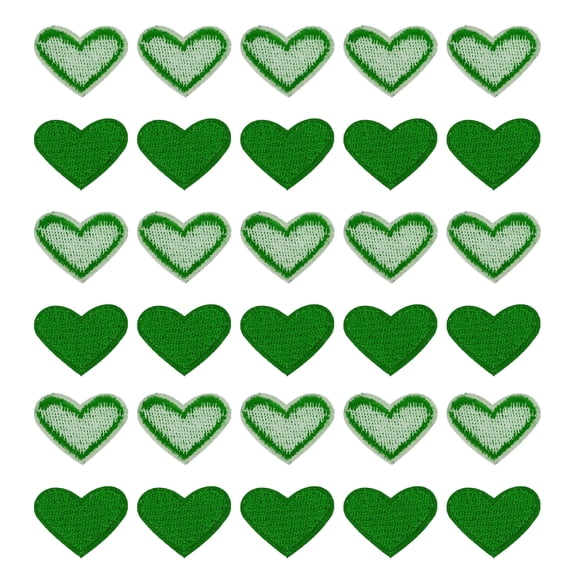 Uxcell 30 Pcs Heart Shaped Iron on Patches Embroidered Sew Patches Appliques for Clothing Repair Dark Green 0.79"x0.98"