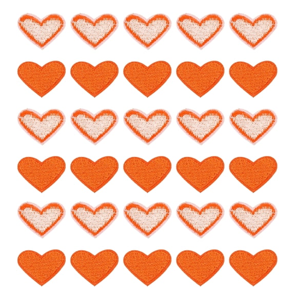 Uxcell 30 Pcs Heart Shaped Iron on Patches Embroidered Sew Patches Appliques for Clothing Repair Orange 0.79"x0.98"