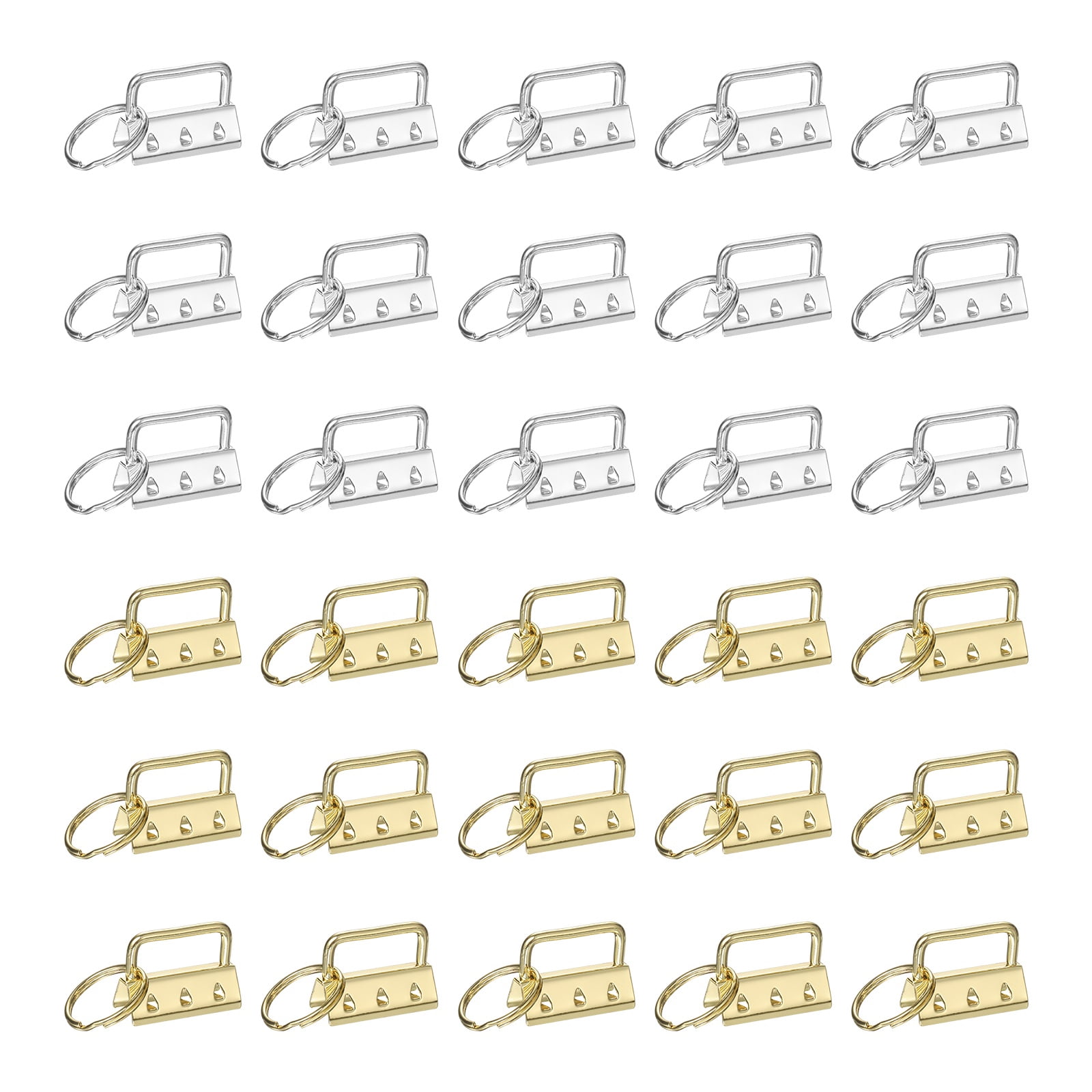 Uxcell 30 Pcs Key Fob Hardware, 0.8/1in 32mm Wristlet Clasp Sets with Key Rings for Keychain Making Supplies Lanyards Bag DIY Crafts, Silver/Gold