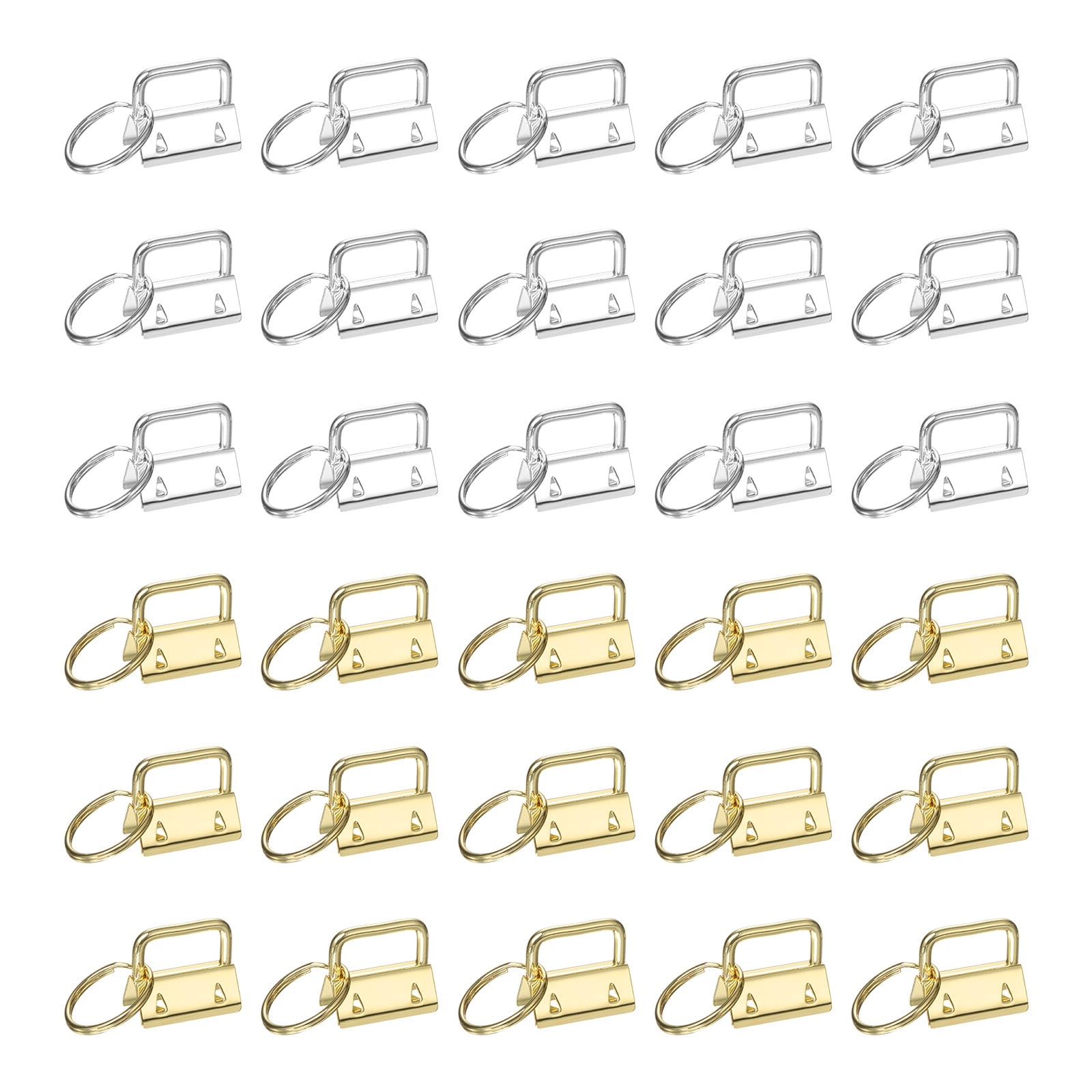 Uxcell 30 Pcs Key Fob Hardware, 1in 26mm Wristlet Clasp Sets with Key Rings for Keychain Making Supplies Lanyards Bag DIY Crafts, Silver/Gold