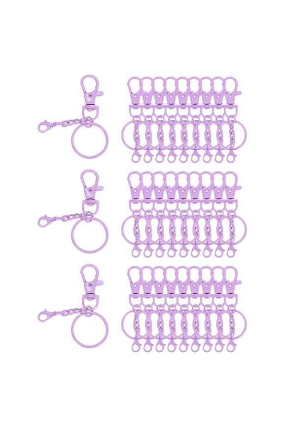 30 Pcs Lobster Claw Clasps for Keychains, Swivel Lobster Claw Clasp Bulk Colorful Keychain Clip Hooks with Key Rings for Bag Purse Charm DIY Crafts, Light Purple