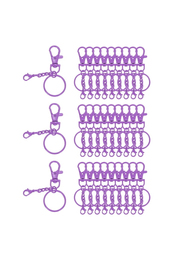 30 Pcs Lobster Claw Clasps for Keychains, Swivel Lobster Claw Clasp Bulk Colorful Keychain Clip Hooks with Key Rings for Bag Purse Charm DIY Crafts, Purple