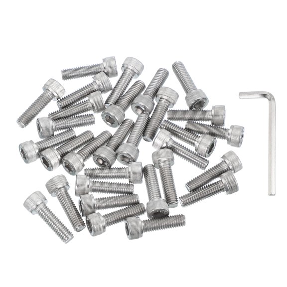 Uxcell 30Pcs M6 x 20mm Hex Socket Head Cap Screws Bolts 304 Stainless Steel Socket Drive Machine Screws with Hex Wrench Full Threads