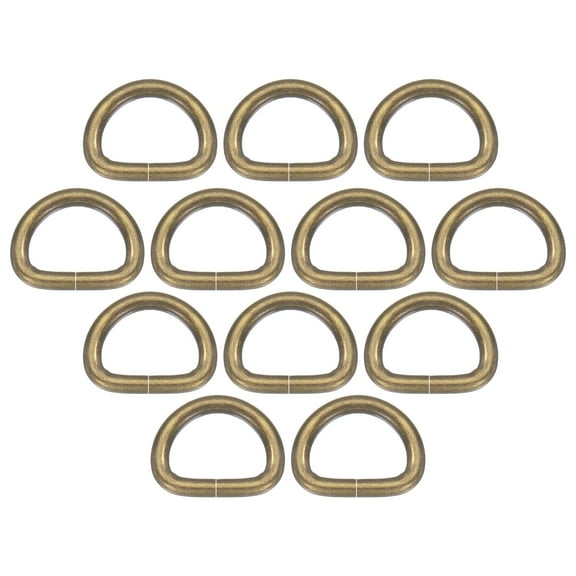 Uxcell 30 Pcs Metal D Rings 1/2" ID 0.11 inch Thickness Opening Zinc Alloy for Keyrings Bags Straps Belts Bronze