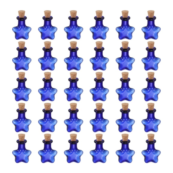 Uxcell 30 Pcs Mini Glass Bottles Jars, Star Small Cute Glass Jars Vials Pendants Small Vials Wishing Bottle with Cork Stoppers for DIY Crafts Favorss, Blue