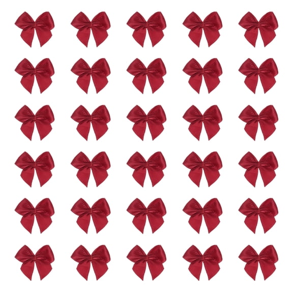 Uxcell 30 Pcs Mini Ribbon Bow 1" Mini Fabric Satin Ribbon Flower Bows Wine Red