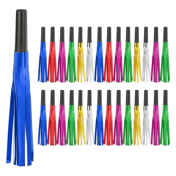 Uxcell 30 Pcs Noise Makers, Metallic Fringed Noise Makers Party Whistles for Party Favor, Black/6 Color