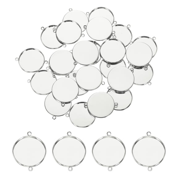 Uxcell 30 Pcs Pendant Trays for Jewelry Making, 25mm Blank Pendants Iron Double-hanging Bezel Settings Flat Base for Necklace Bracelet Charm, White Gold Tone