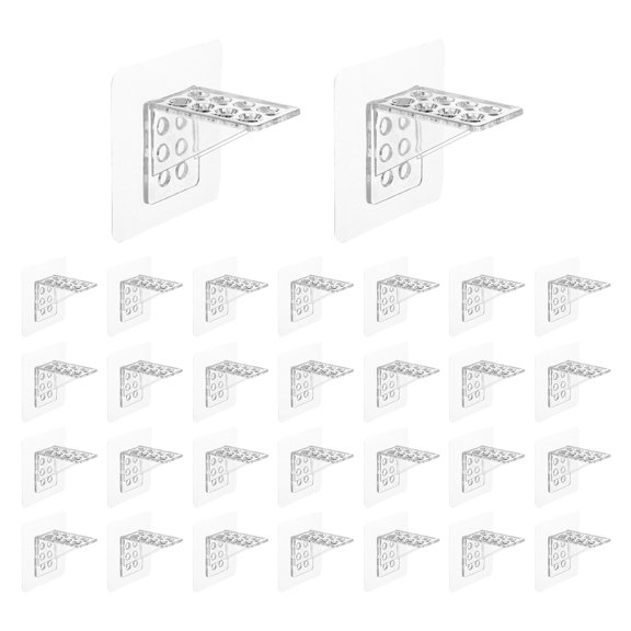 Uxcell 30 Pcs Plastic Shelf Support Peg Punch Free Self Adhesive Bracket Clear Partition Pin for Furniture Kitchen Cabinet