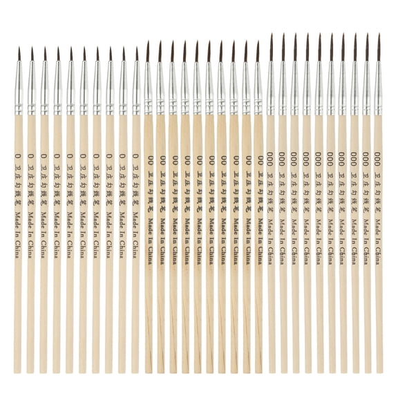Uxcell 30 Pcs Pointed Tip Paint Brushes Bulk, Detail Acrylic Painting Brush Small Miniature Paint Brushes Great for Oil Watercolor Face Artist Canvas Professional Craft, (Wood Color)
