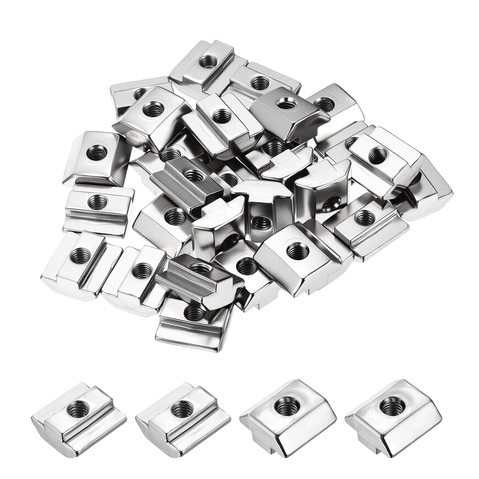 Uxcell 30 Pcs Sliding t Nuts - [M6-1] 4040 Series Hammer Nuts Nickel Plated Carbon Steel for Aluminum Extrusion Profile Hardware Accessories, Silver