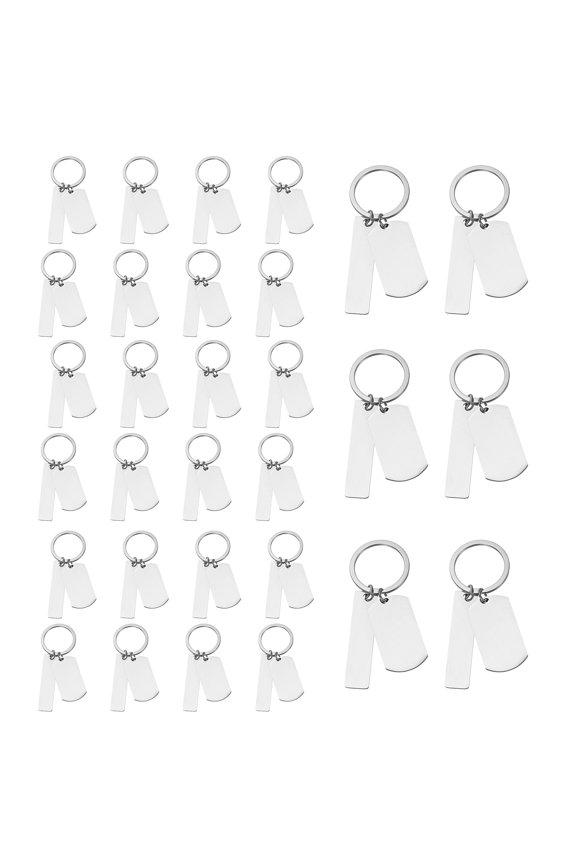 30 Pcs Stainless Steel Engravable Metal Keychain, Silver Tone, Rectangle