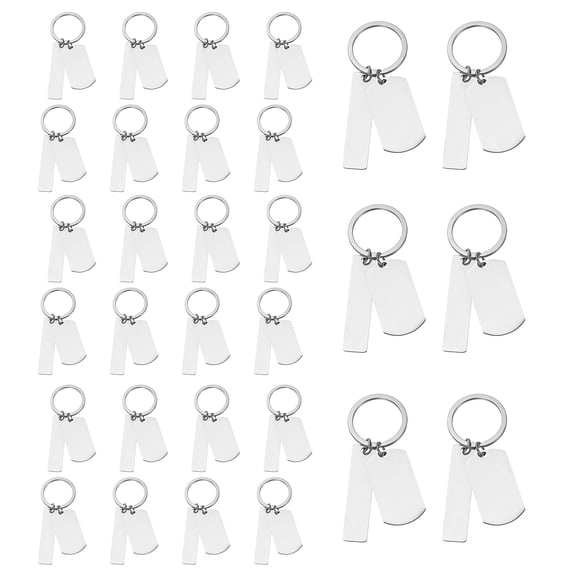 Uxcell 30 Pcs Stainless Steel Engravable Metal Keychain, Silver Tone, Rectangle