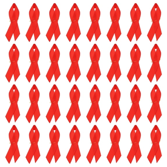 Uxcell 30 Pieces Red Polyester Ribbon Satin Pins, Awareness Ribbon Satin with Safety Pins