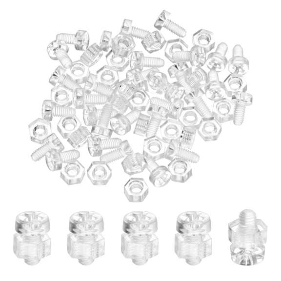 Uxcell 30-Set Clear Transparent Screws and Hex Nuts Kit, M3x6mm Acrylic Plastic Cross-recessed Round Head Screws