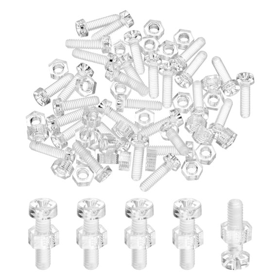 Uxcell 30-Set Clear Transparent Screws and Hex Nuts Kit, M4x14mm Acrylic Plastic Cross-recessed Round Head Screws