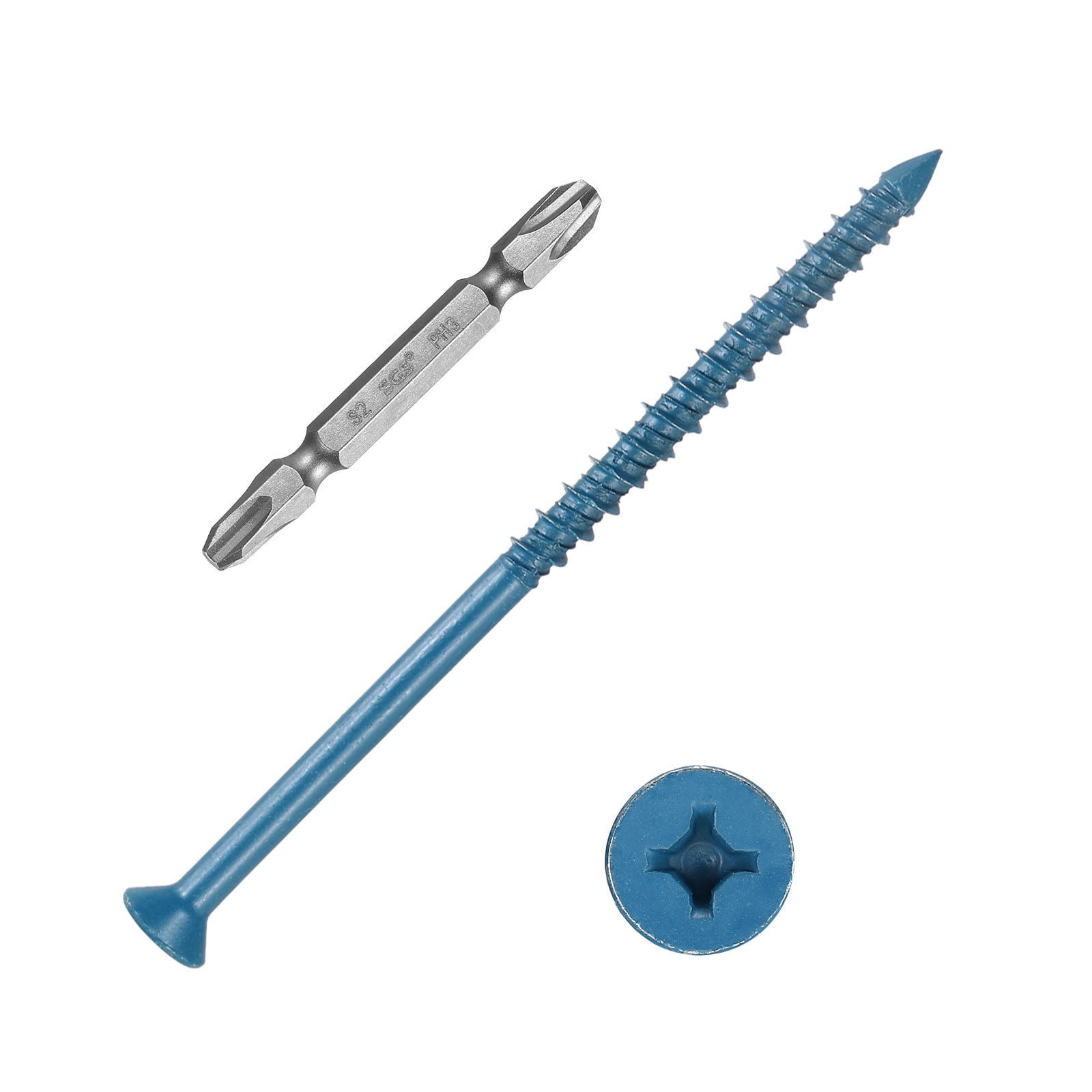 Uxcell 30 Set Concrete Screws and Screwdriver Bit, 3/16"x3-3/4"Carbon Steel Hexagonal Flange Concrete Self-Tapping Screw with Screwdriver Bit for Concrete Brick Block Stucco Wall, Blue