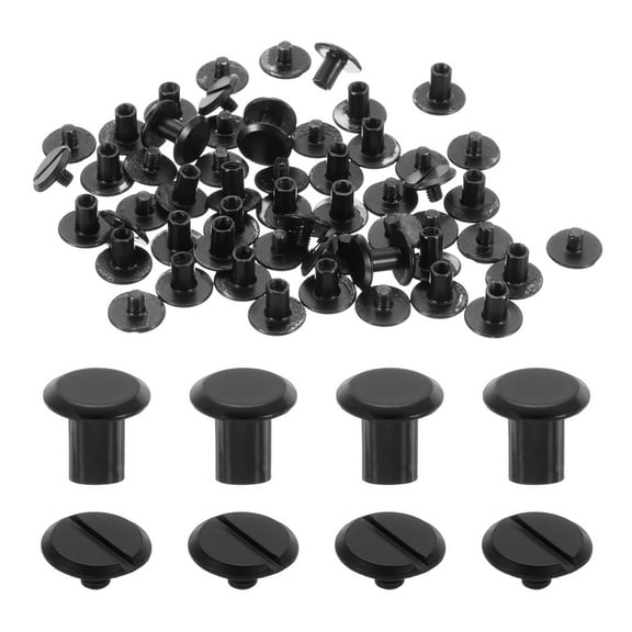 Uxcell 30 Set M4 x 6mm Chicago Screw, Metal Slotted Head Binding Screws Stud Screw Rivets for Leather, Black