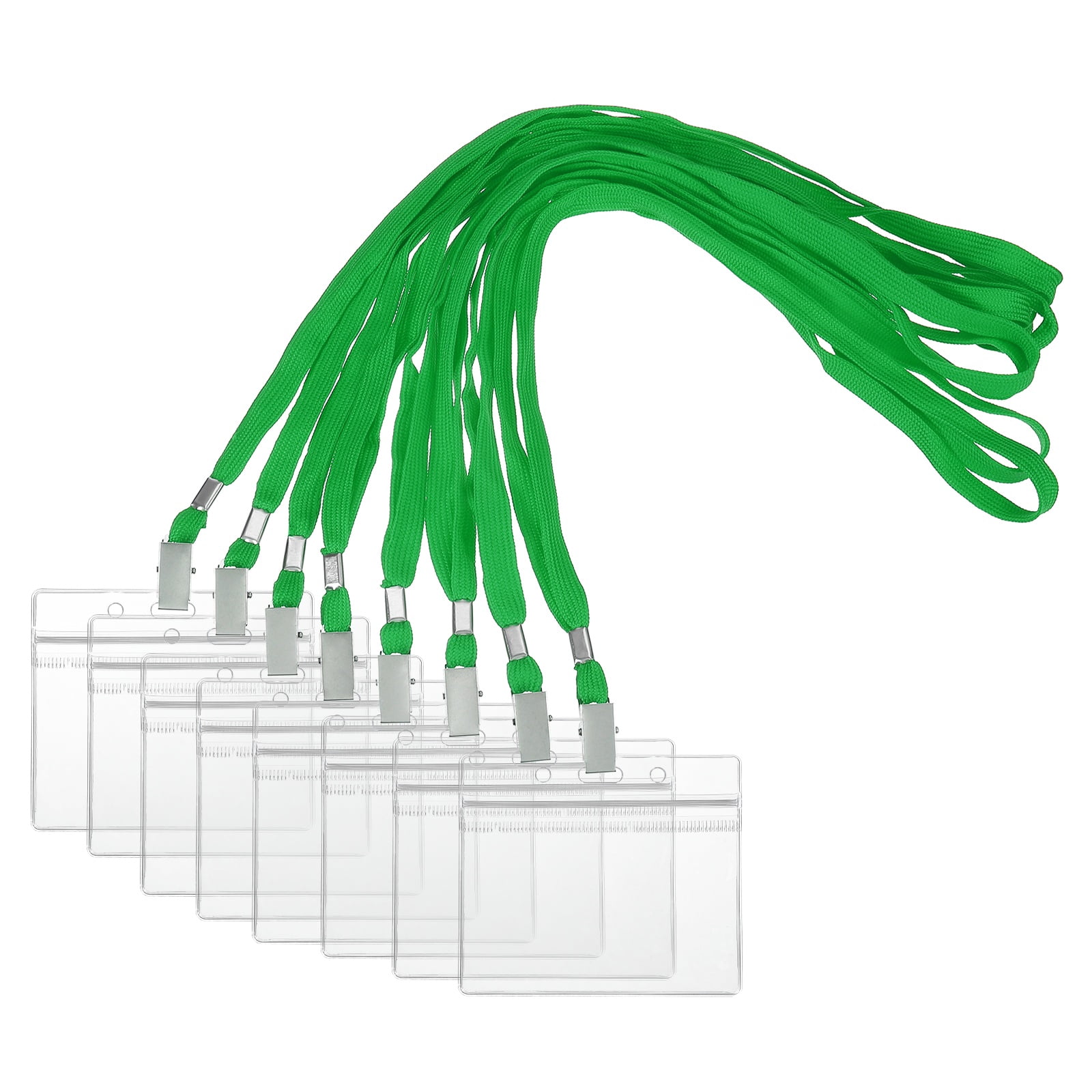 Uxcell 30 Set Name Tag Holders with Lanyard, Plastic Waterproof Horizontal Badge Holder with Alligator Clip Lanyards for ID Badges Office Teacher Events Meetings, Green(4x2 Inch)