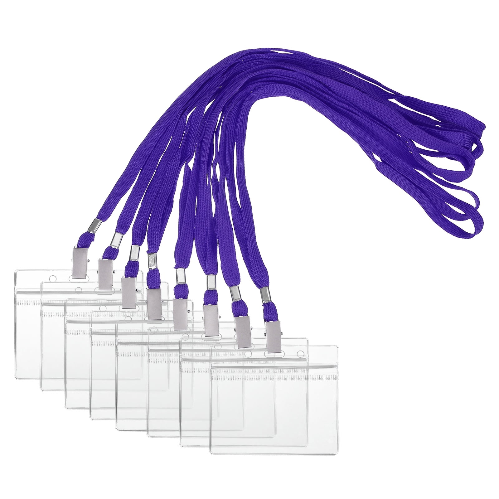 Uxcell 30 Set Name Tag Holders with Lanyard, Plastic Waterproof Horizontal Badge Holder with Alligator Clip Lanyards for ID Badges Office Teacher Events Meetings, Purple(4x2 Inch)
