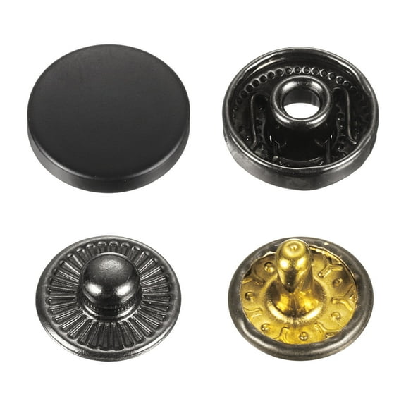 Uxcell 30 Set Press-Stud Cap Button 12.5mm Metal Snap Fastener for Leathers, Drak Black