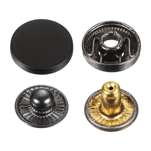 Uxcell 30 Set Press-Stud Cap Button 15mm Metal Snap Fastener for Bags, Drak Black