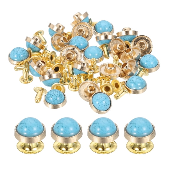Uxcell 30 Set Turquoise Rapid Rivets Studs, 10mm DIY Leather Rivets, Gold/Sky Blue