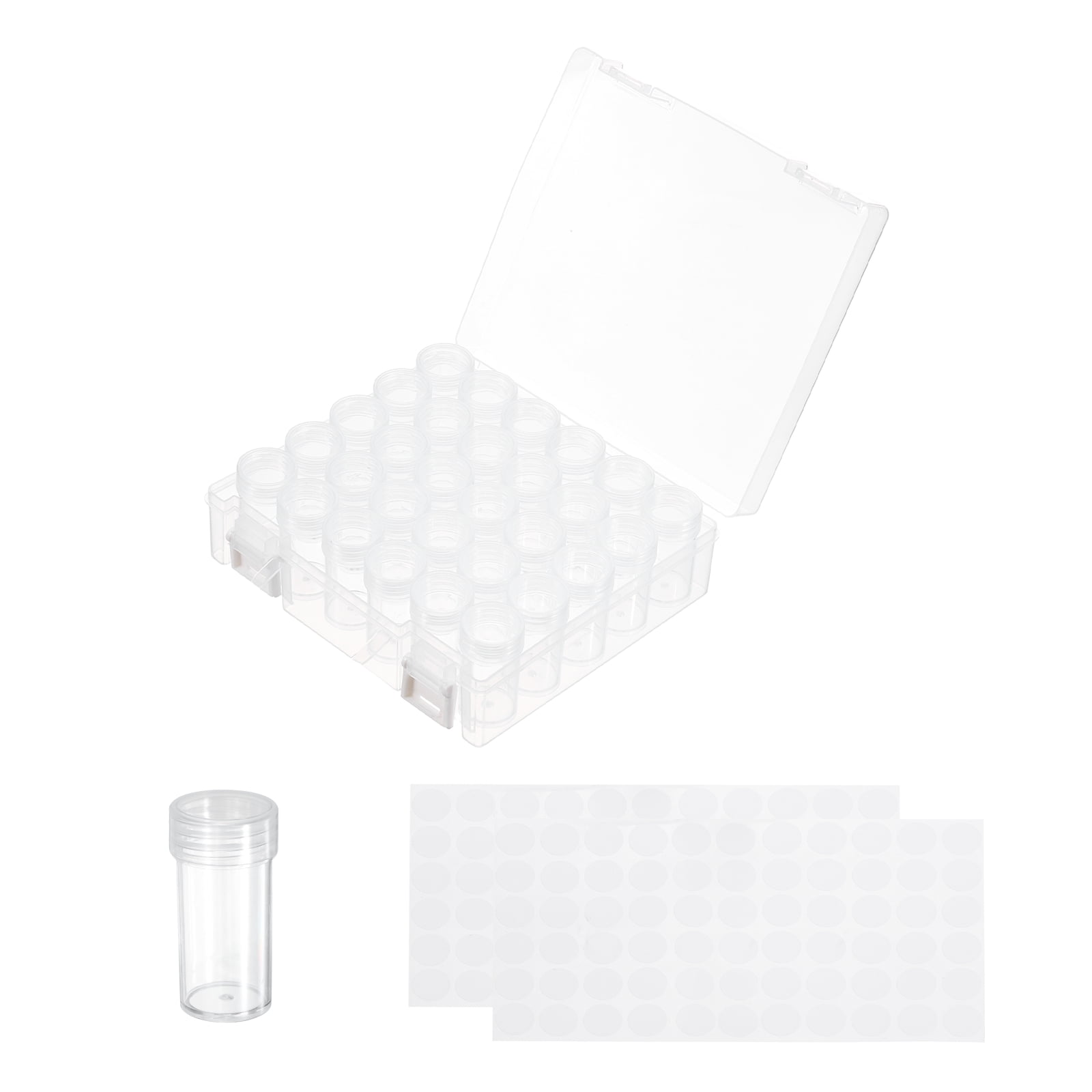 Uxcell 30 Slots Diamond Art Storage Containers, Clear Plastic Diamond Art Painting Beads Organizer Case Accessories with Labels for Jewelry Nail Crafts Rhinestones, 6.6x5.7x2.1inch