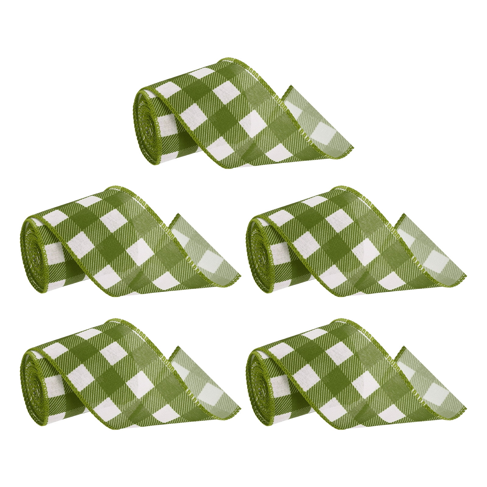 Uxcell 30 Yards x 2.5" Buffalo Plaid Ribbon, Green and White Gingham Ribbon for Thanksgiving Bow Wreath Craft