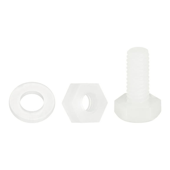 Uxcell 300 Pack/100 Sets Nylon Hex Bolts, M4 x 10mm Plastic Full Threaded Hex Head Screws Bolts and Nuts with Flat Washers for Machinery Electronics Industrial Accessories, White