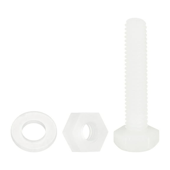 Uxcell 300 Pack/100 Sets Nylon Hex Bolts, M4 x 20mm Plastic Full Threaded Hex Head Screws Bolts and Nuts with Flat Washers for Machinery Electronics Industrial Accessories, White