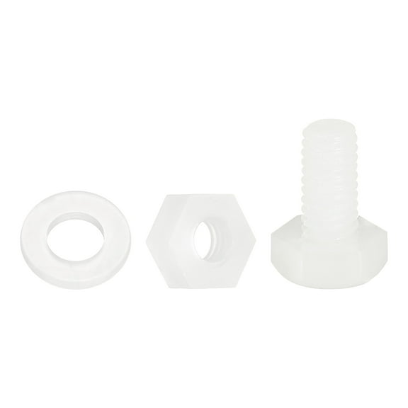 Uxcell 300 Pack/100 Sets Nylon Hex Bolts, M4 x 8mm Plastic Full Threaded Hex Head Screws Bolts and Nuts with Flat Washers for Machinery Electronics Industrial Accessories, White