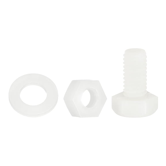 Uxcell 300 Pack/100 Sets Nylon Hex Bolts, M6 x 12mm Plastic Full Threaded Hex Head Screws Bolts and Nuts with Flat Washers for Machinery Electronics Industrial Accessories, White