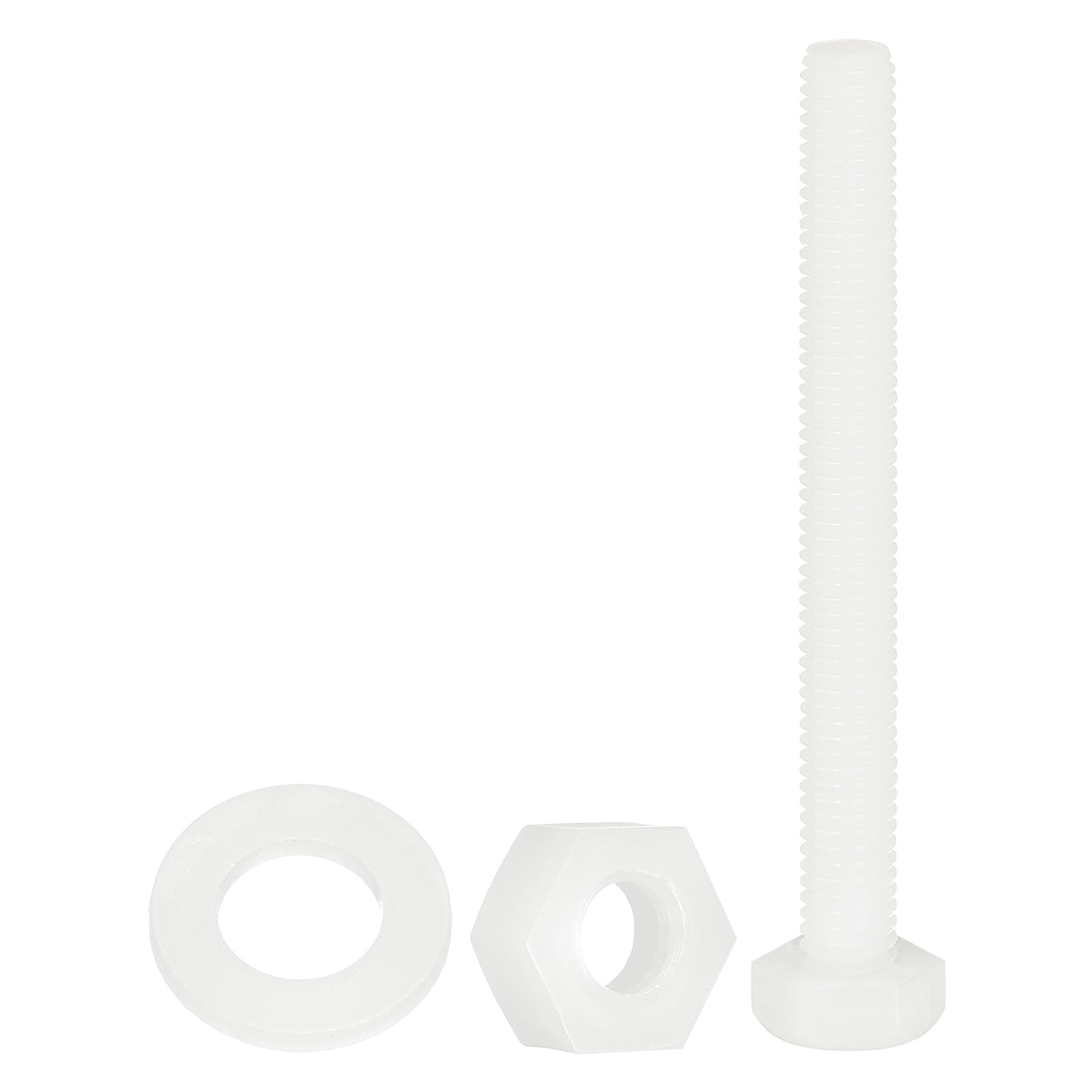 Uxcell 300 Pack/100 Sets Nylon Hex Bolts, M6 x 60mm Plastic Full Threaded Hex Head Screws Bolts and Nuts with Flat Washers for Machinery Electronics Industrial Accessories, White