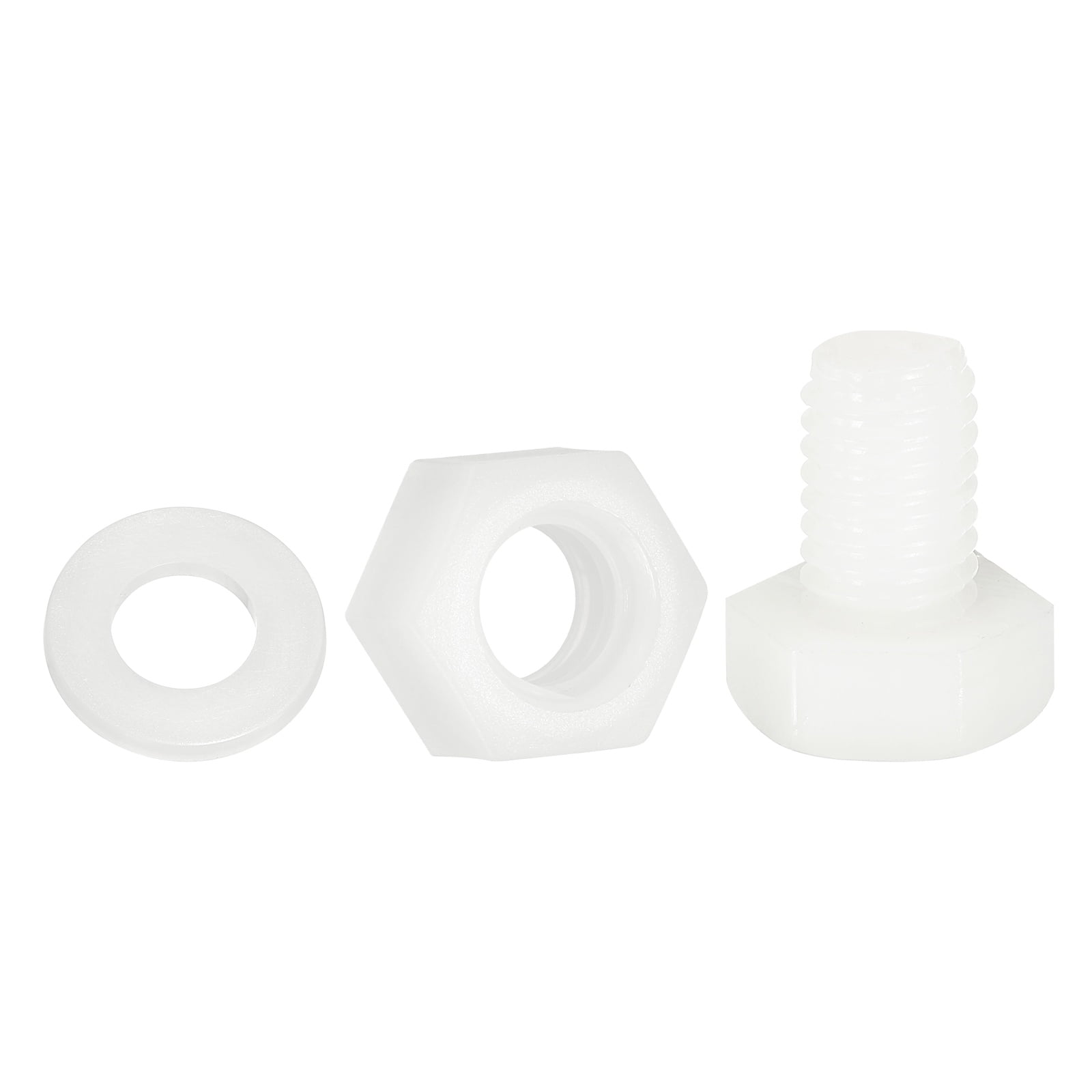 Uxcell 300 Pack/100 Sets Nylon Hex Bolts, M8 x 12mm Plastic Full Threaded Hex Head Screws Bolts and Nuts with Flat Washers for Machinery Electronics Industrial Accessories, White