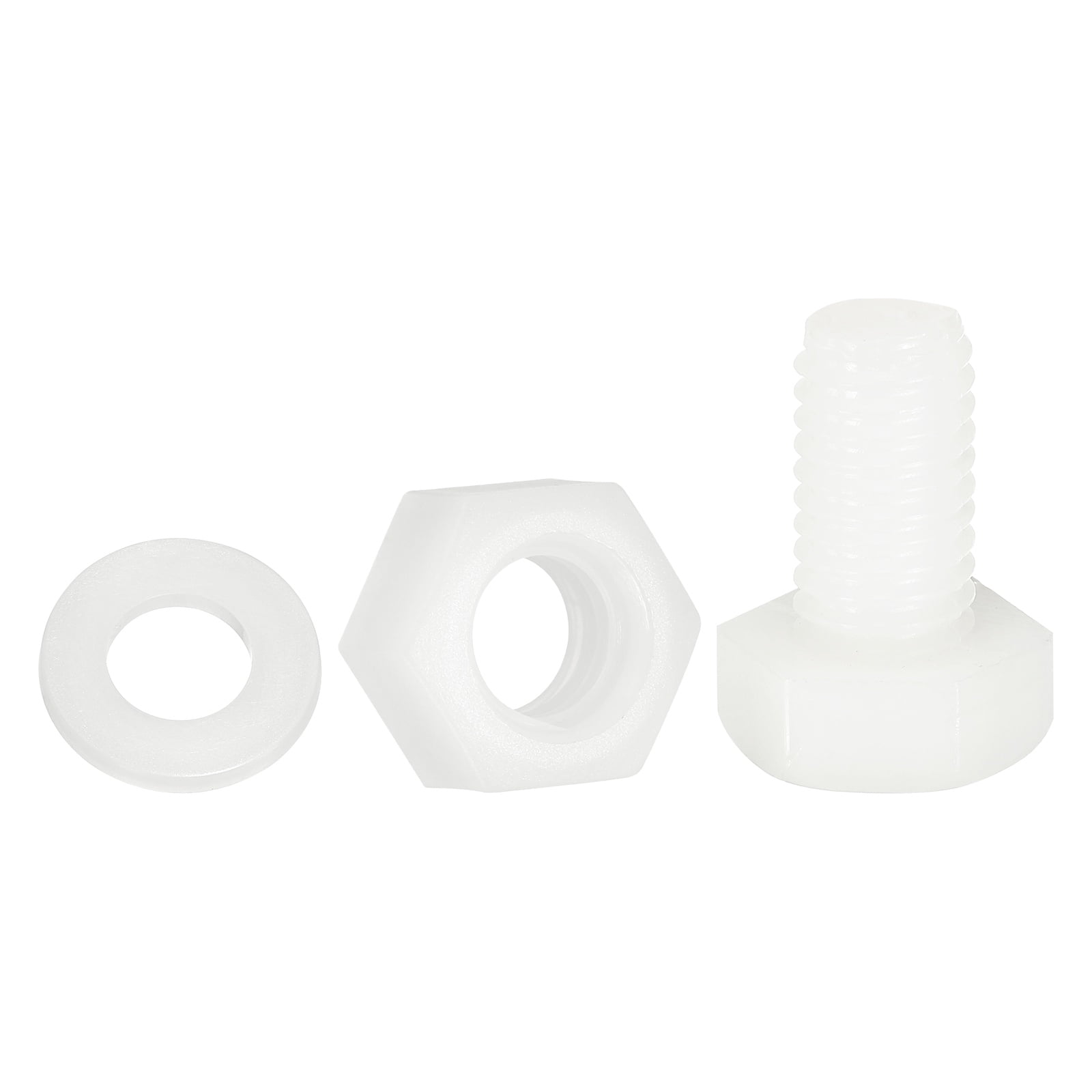 Uxcell 300 Pack/100 Sets Nylon Hex Bolts, M8 x 15mm Plastic Full Threaded Hex Head Screws Bolts and Nuts with Flat Washers for Machinery Electronics Industrial Accessories, White