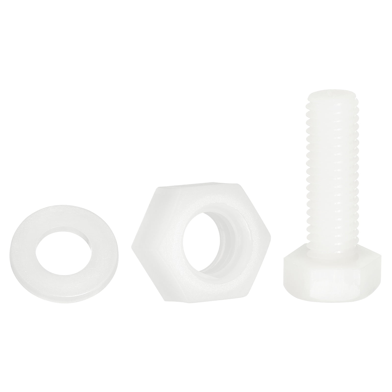 Uxcell 300 Pack/100 Sets Nylon Hex Bolts, M8 x 25mm Plastic Full Threaded Hex Head Screws Bolts and Nuts with Flat Washers for Machinery Electronics Industrial Accessories, White