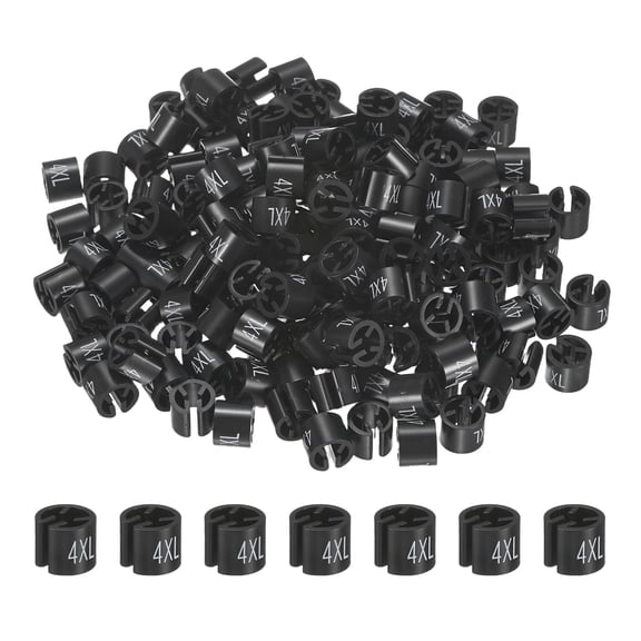 Uxcell 300-Pack Clothes Hanger Markers, Plastic 4XL Size Garment Color Coded Size Clips Fit 3mm-5mm Rod[Black]