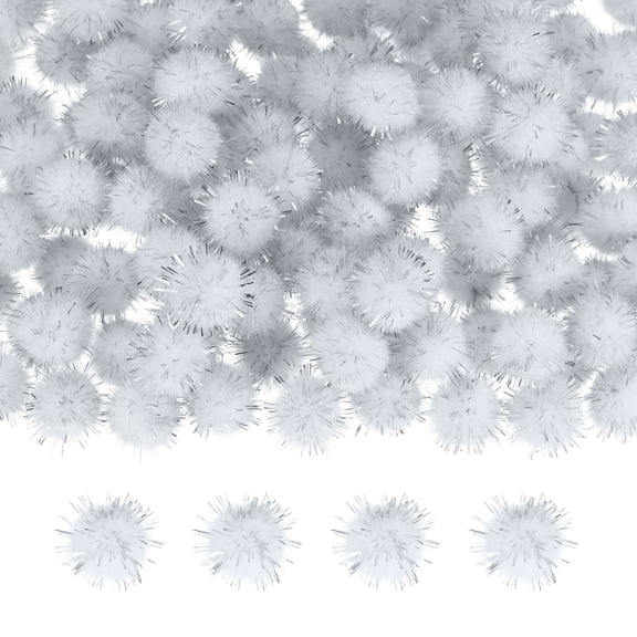 Uxcell 300-Pack Glitter Pom Pom Balls, 0.59in Mini Tinsel Sparkle Balls for DIY Crafts/Party Decoration [White]