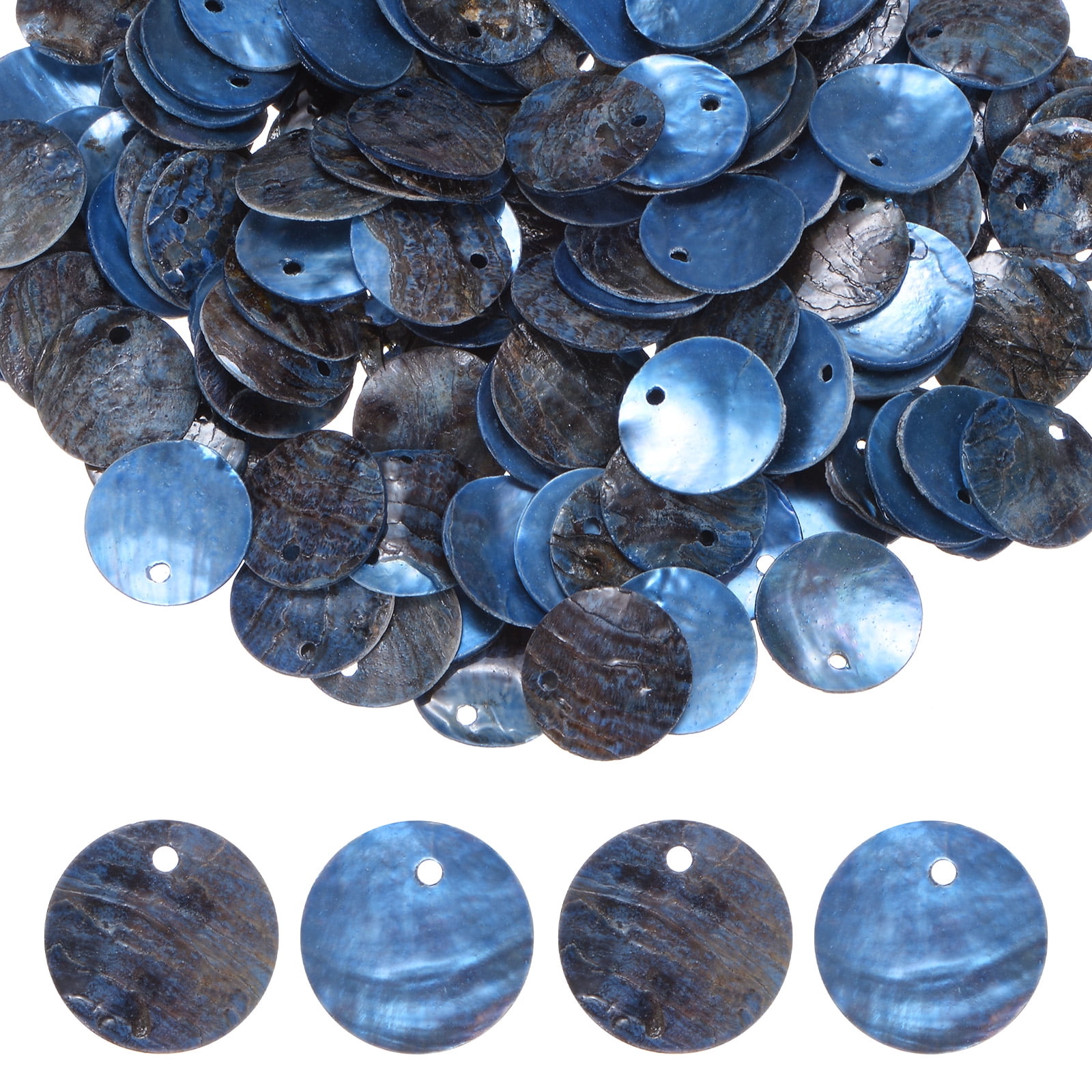 Uxcell 300-Pack Natural Flat Round Seashells, 15mm Flat Round Coin Charm Beads with Hole, Mother of Pearl Shell for Jewelry [Blue]