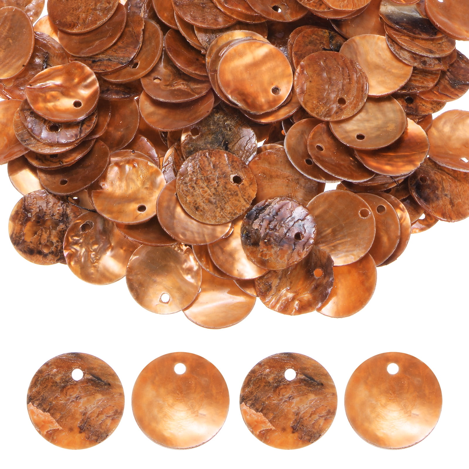 Uxcell 300-Pack Natural Flat Round Seashells, 15mm Flat Round Coin Charm Beads with Hole, Mother of Pearl Shell for Jewelry [Orange]