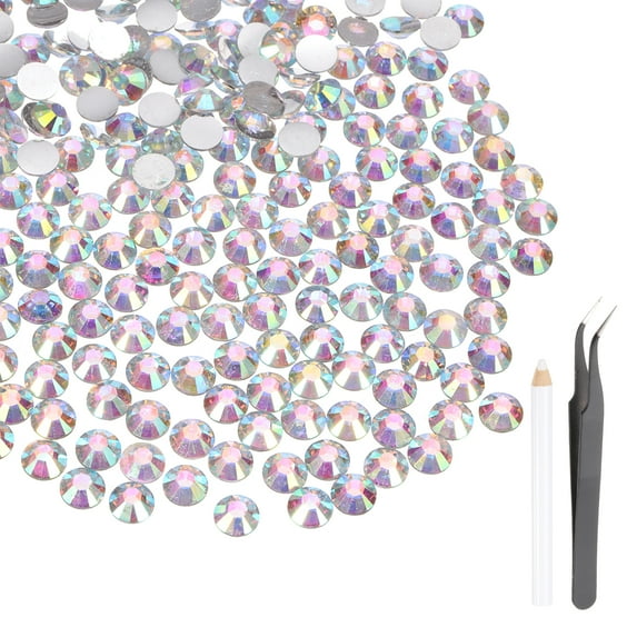 Uxcell 3000 Pcs Flatback Crystal Rhinestones, Resin Crystal Gems with Tweezer Dotting Pen Non Hotfix for Bedazzling Tumblers Mugs Bottles Nail DIY Crafts(SS6 2mm, AB White)