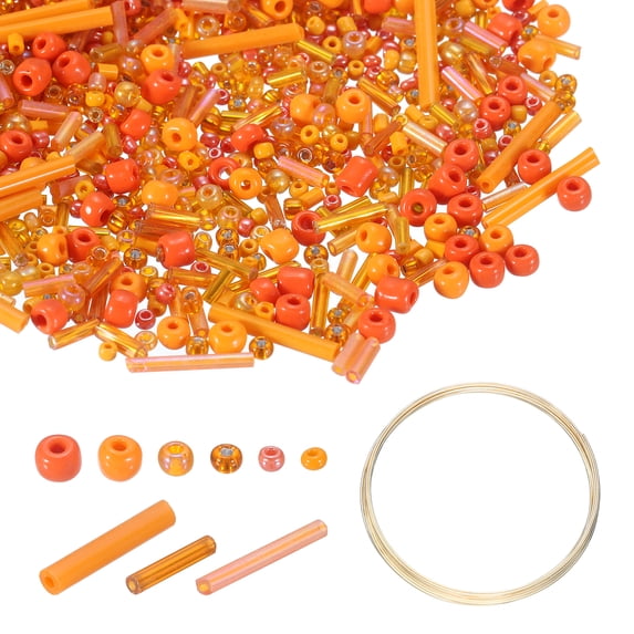 Uxcell 3000pcs Glass Seed Beads, 1.5-4.5mm Small Embroidery Bugle Beads Assorted Tube Bead Loose Kit for Jewelry Making DIY Craft Beading Bracelets Necklace Earring (Orange)