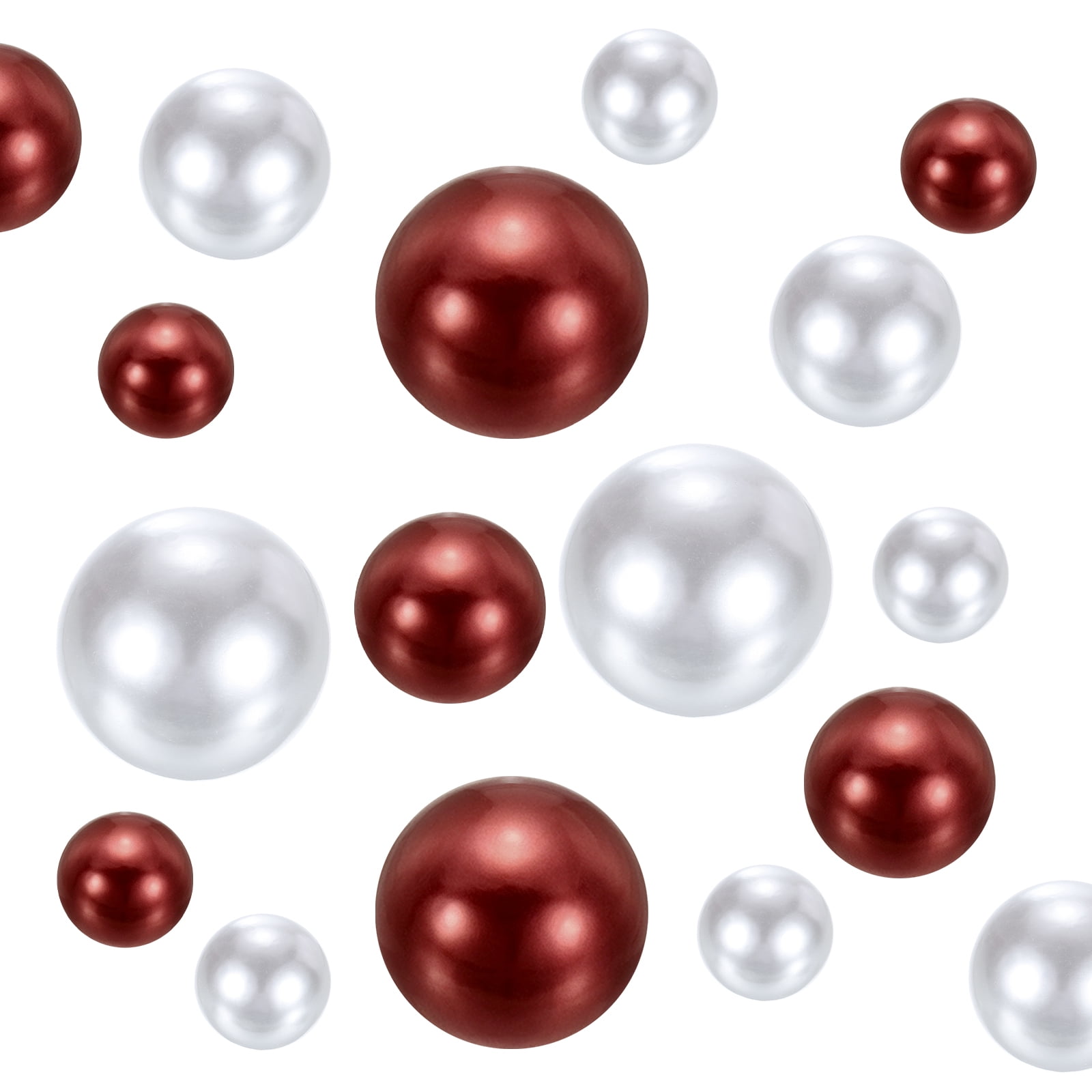 Uxcell 300Pcs Faux Pearl for Crafting, 8/14/20mm No Hole Round Pearls Beads, White/Red