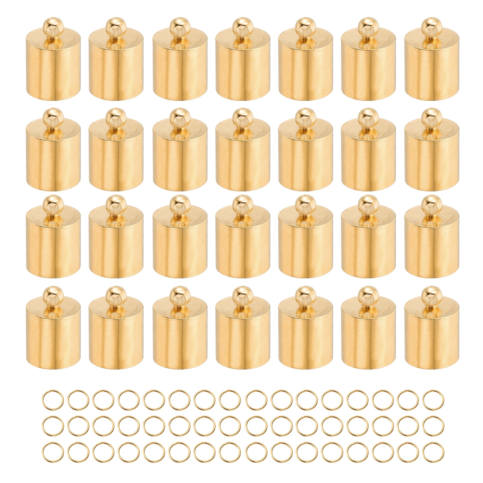 Uxcell 300Pcs Leather Cord End Caps, 9.5mm ID Tassel Barrel End Caps with Jump Rings for Jewelry Making Findings DIY Bracelet Necklace, Bright Gold Tone