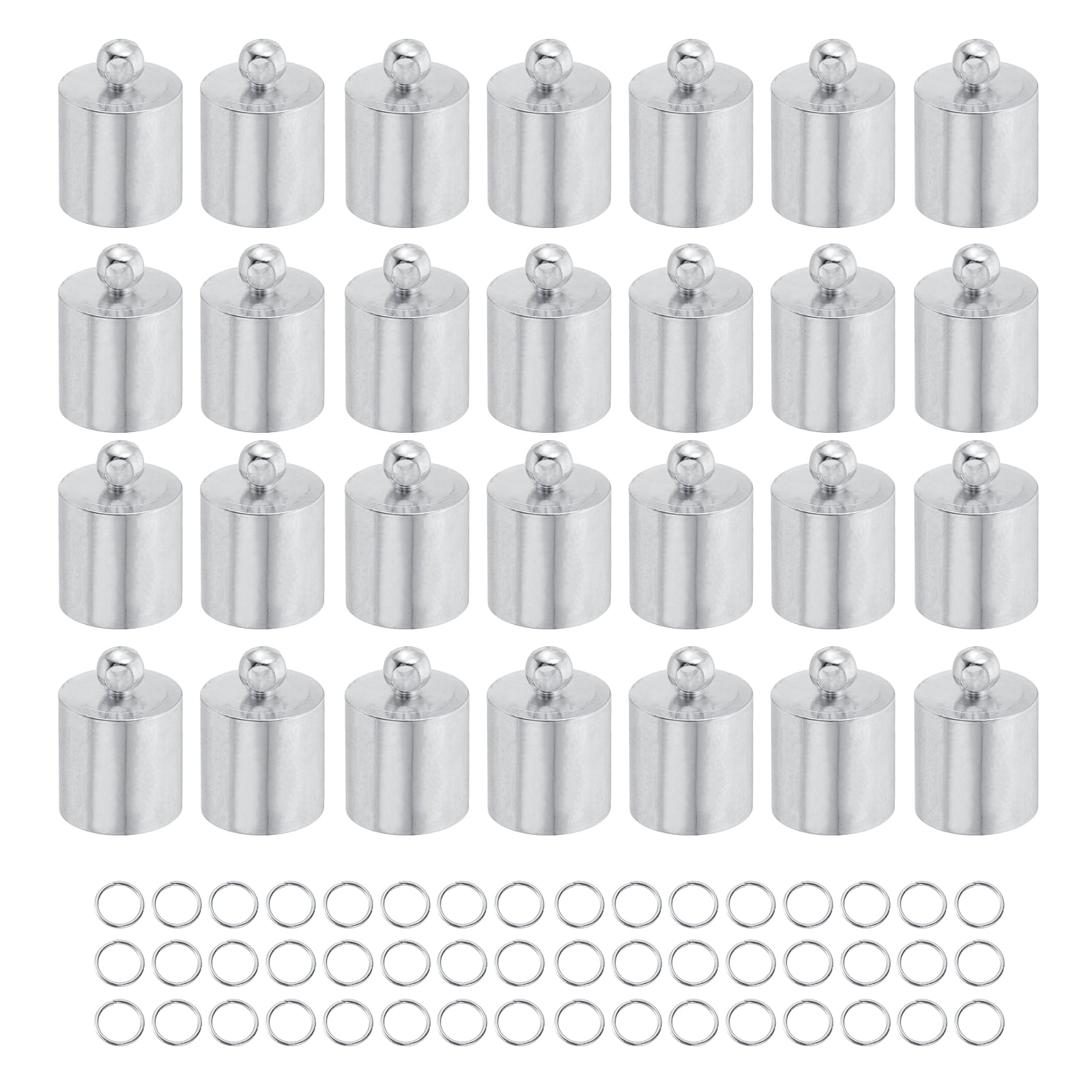 Uxcell 300Pcs Leather Cord End Caps, 9.5mm ID Tassel Barrel End Caps with Jump Rings for Jewelry Making Findings DIY Bracelet Necklace, Bright Silver Tone