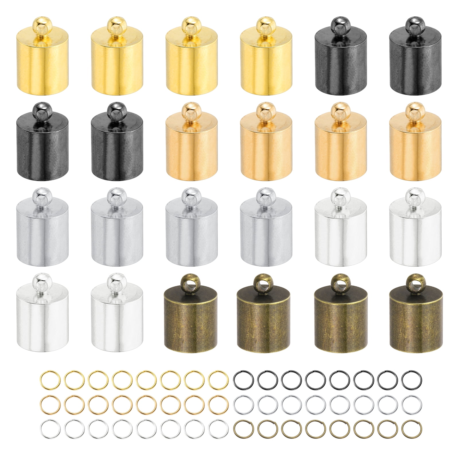 Uxcell 300Pcs Leather Cord End Caps, 9.5mm ID Tassel Barrel End Caps with Jump Rings for Jewelry Making Findings DIY Bracelet Necklace, Mixed Colors Tone