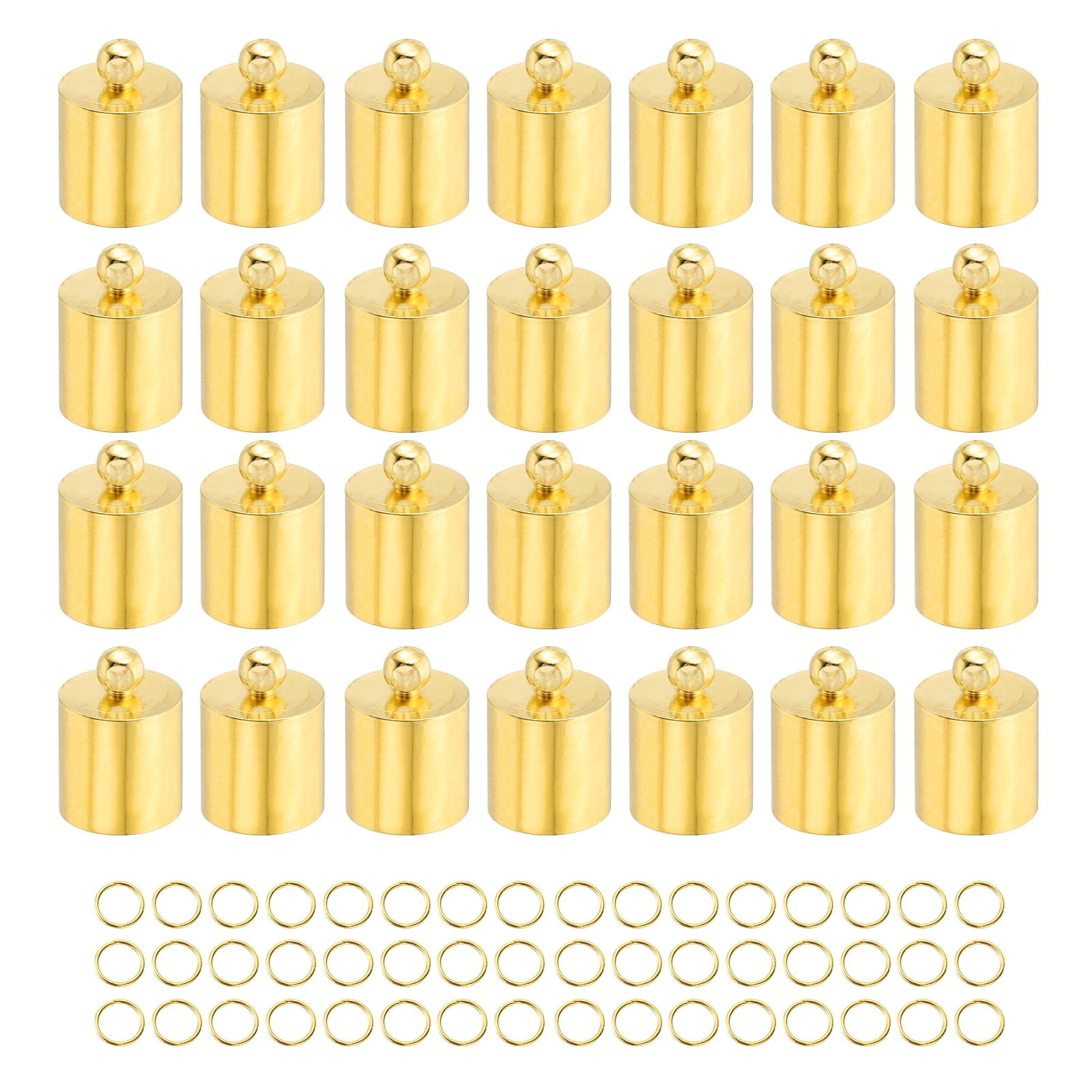 Uxcell 300Pcs Leather Cord End Caps, 9.5mm ID Tassel Barrel End Caps with Jump Rings for Jewelry Making Findings DIY Bracelet Necklace, Gold Tone