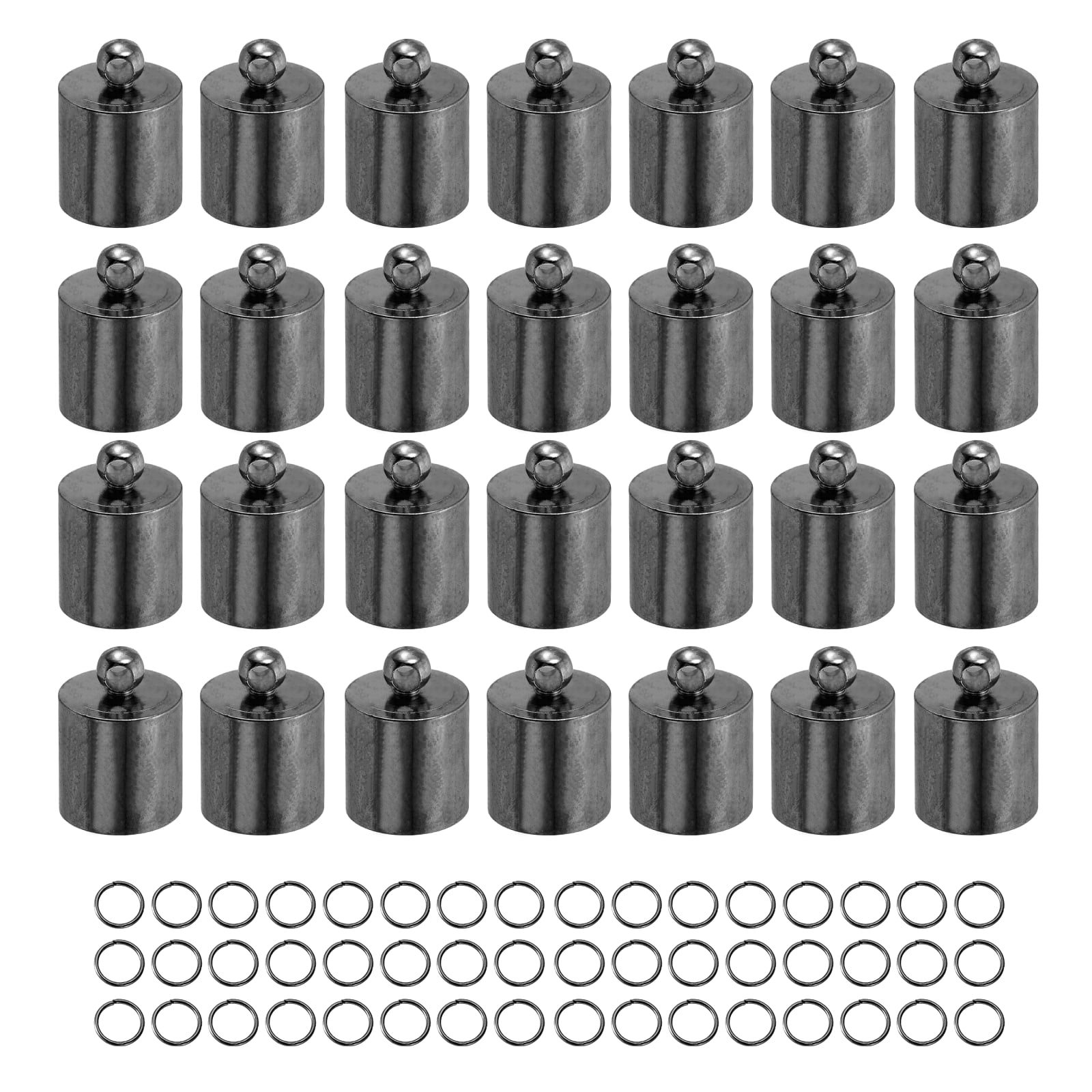 Uxcell 300Pcs Leather Cord End Caps, 9.5mm ID Tassel Barrel End Caps with Jump Rings for Jewelry Making Findings DIY Bracelet Necklace, Grey Tone